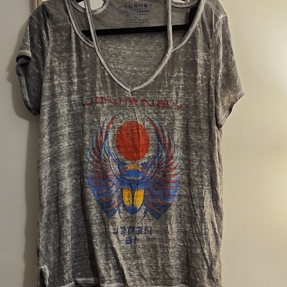 Lucky Brand Journey Graphic Tee - Gray with Red and Blue
